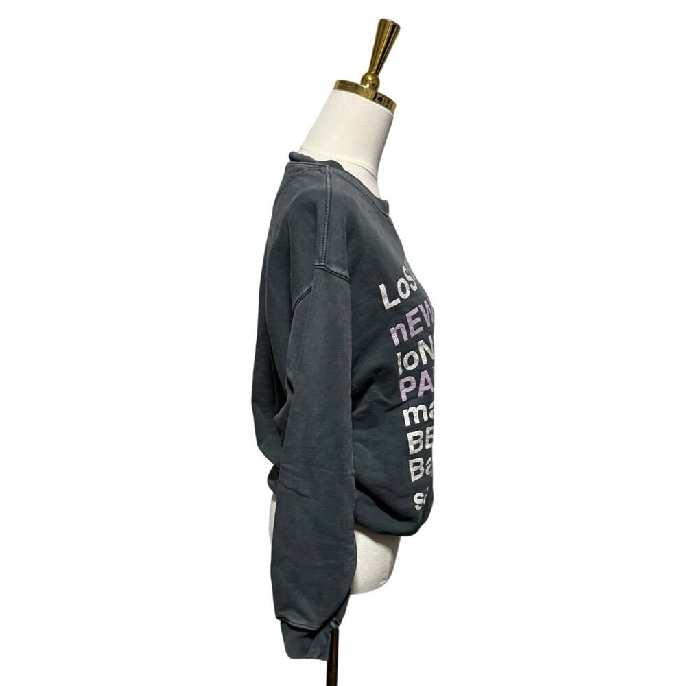 Anine Bing City Love Graphic Crewneck Sweatshirt, Charcoal Grey, Size S - Picture 2 of 7